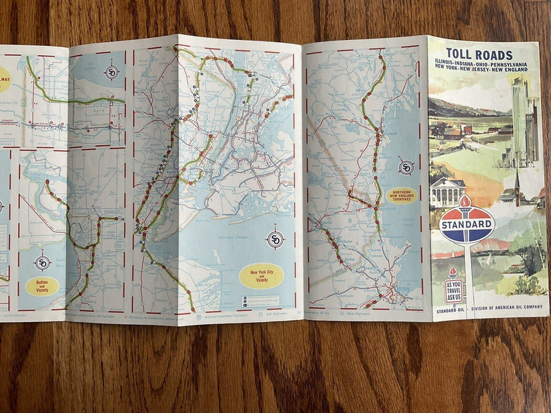Load image into Gallery viewer, 1960s Standard American Oil Toll Road Highway Travel Map IL IN OH PA NY NJ NE
