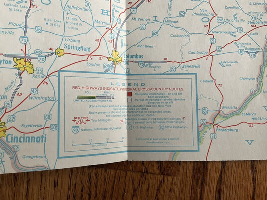 1960s Standard American Oil Toll Road Highway Travel Map IL IN OH PA NY NJ NE