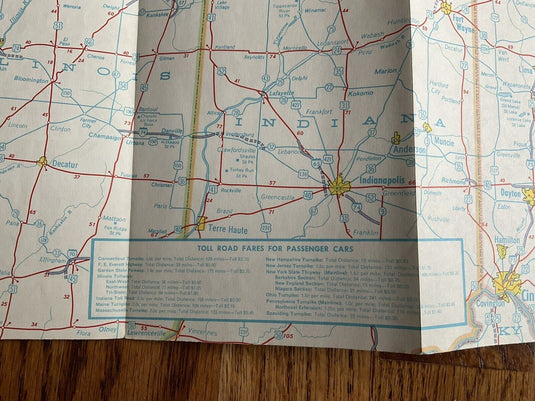 1960s Standard American Oil Toll Road Highway Travel Map IL IN OH PA NY NJ NE