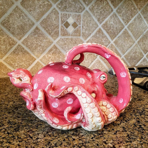 Octopus Teapot Red Unique Sea Collectible Ceramics Animal Déco Blue Sky Goldminc