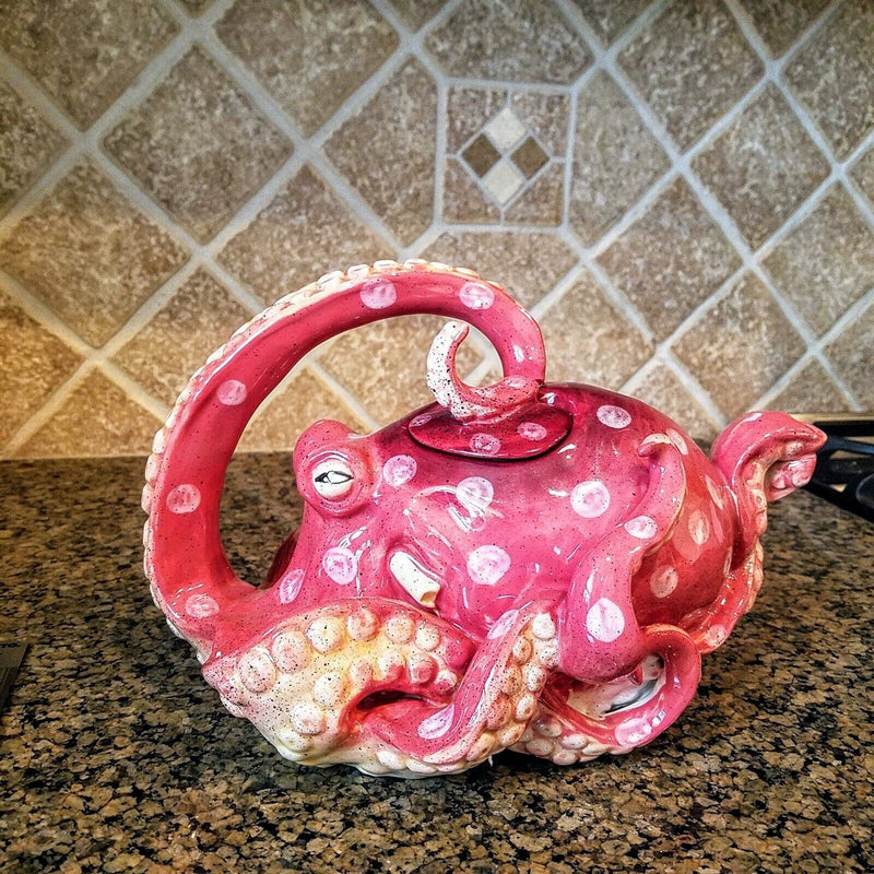 Load image into Gallery viewer, Octopus Teapot Red Unique Sea Collectible Ceramics Animal Déco Blue Sky Goldminc
