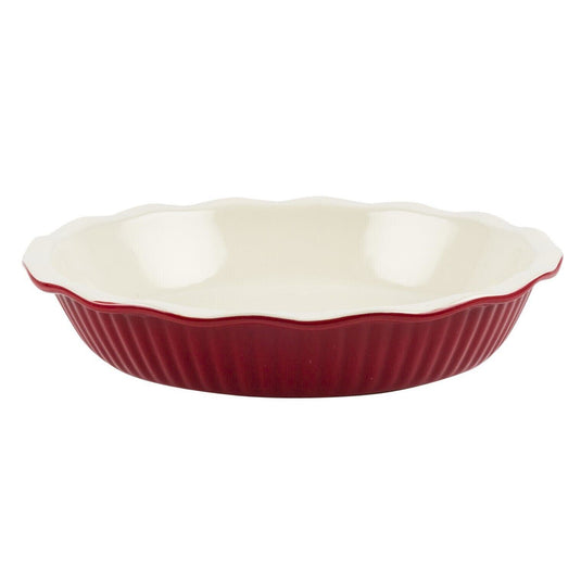 1.3 qt Round Pie Baking Pan Red Ceramic Casserole Baker Roasting Dish (1.2liter)