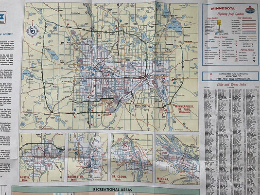 1967 Standard Oil Minnesota State Highway Transportation Travel Road Map