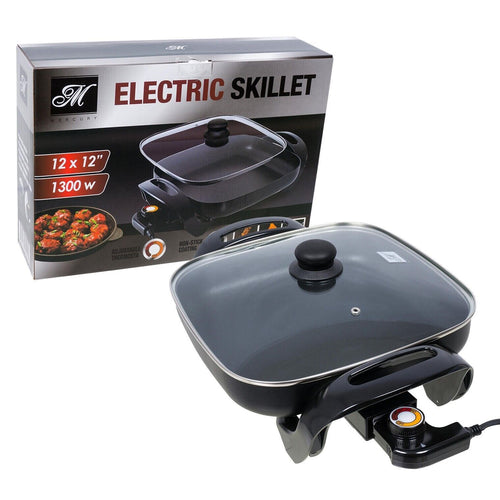 Electric Non-Stick Skillet Square Black Indoor Grill Countertop Cooker Cookware