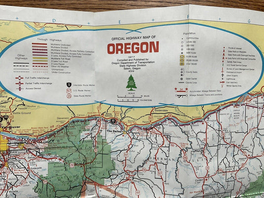 1977 Official Oregon State Highway Transportation Travel Road Map