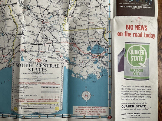Road Map of South Central States USA by AAA Travel 1958 Transportation