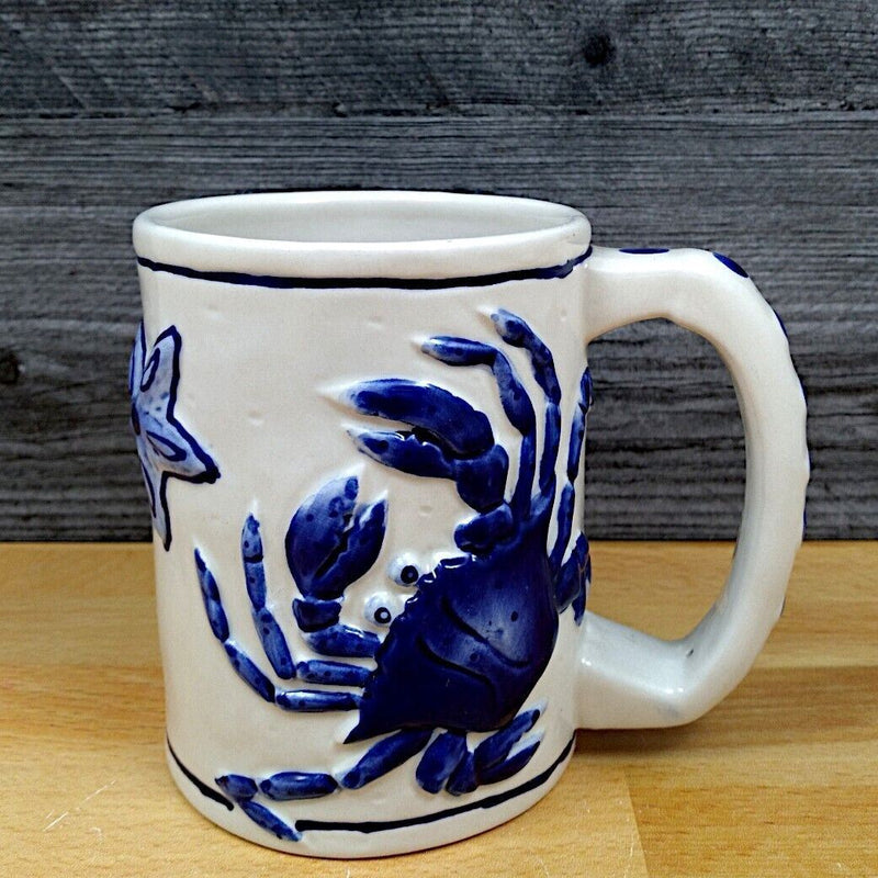Load image into Gallery viewer, Magic Sea Crab Cobalt Coffee Mug Embossed Nautical Tea Cup Ceramic by Blue Sky
