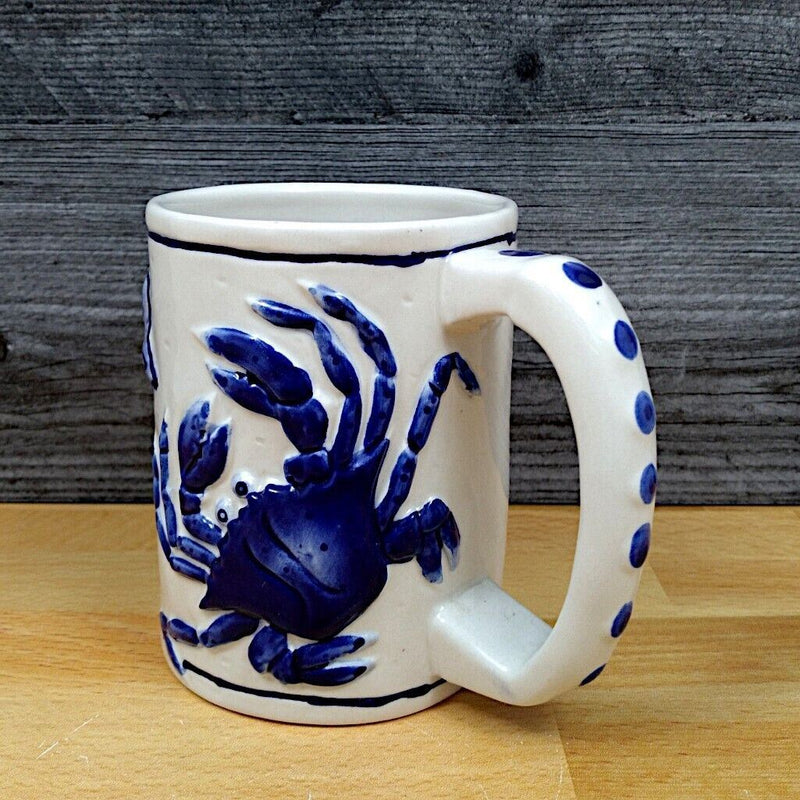 Load image into Gallery viewer, Magic Sea Crab Cobalt Coffee Mug Embossed Nautical Tea Cup Ceramic by Blue Sky
