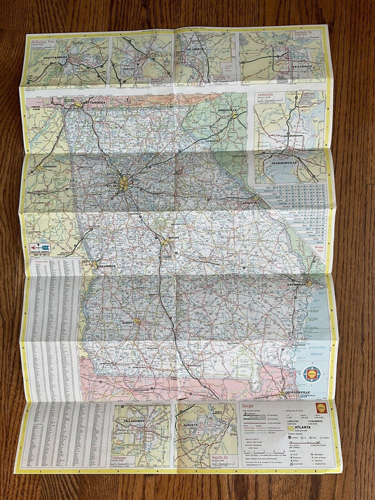 1968 Shell Oil Georgia State Highway Transportation Travel Road Map with Cities