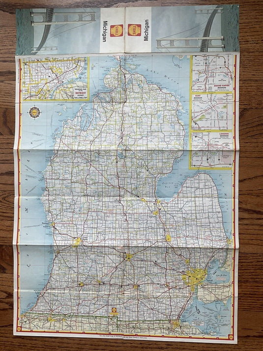 1963 Shell Oil Michigan State Highway Transportation Travel Road Map