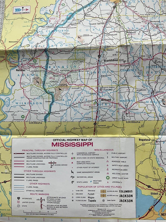 1982 Official Mississippi State Highway Transportation Travel Road Map