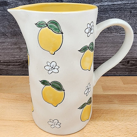 Lemon Blooms Pitcher Embossed Decorative Floral Home by Blue Sky