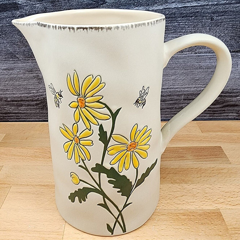 Load image into Gallery viewer, Daisies and Bee&#39;s Summer Embossed Pitcher Decorative Floral Home by Blue Sky
