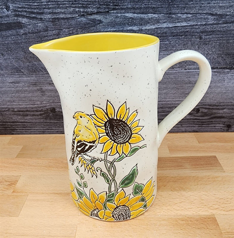 Load image into Gallery viewer, Sunflower and Yellow Bird Embossed Pitcher Decorative Floral Home by Blue Sky
