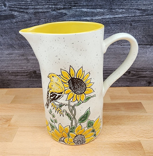 Sunflower and Yellow Bird Embossed Pitcher Decorative Floral Home by Blue Sky