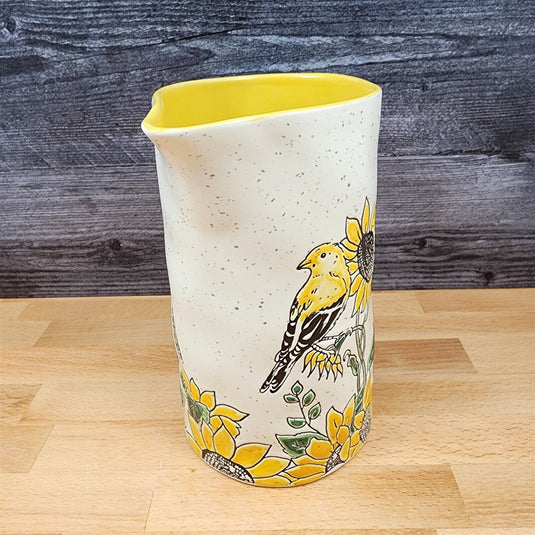 Sunflower and Yellow Bird Embossed Pitcher Decorative Floral Home by Blue Sky