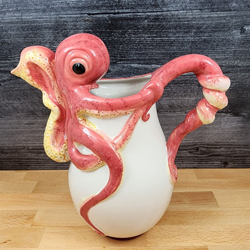 Red Octopus Pitcher Embossed Decorative Ocean Sea Life by Blue Sky