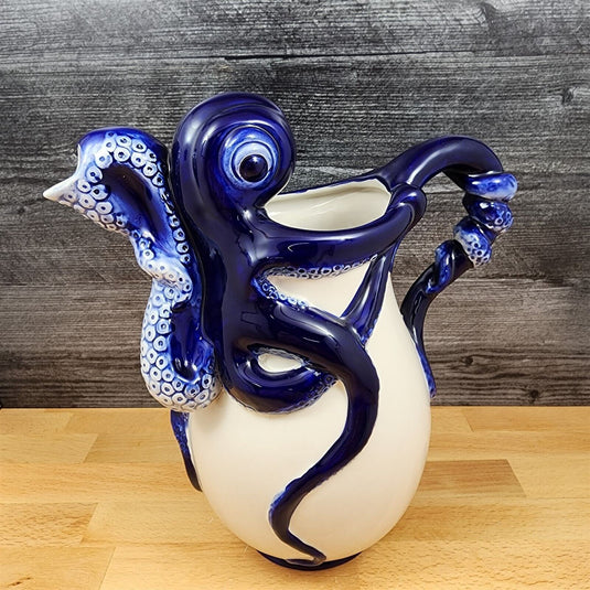 Blue Octopus Pitcher Embossed Decorative Ocean Sea Life by Blue Sky