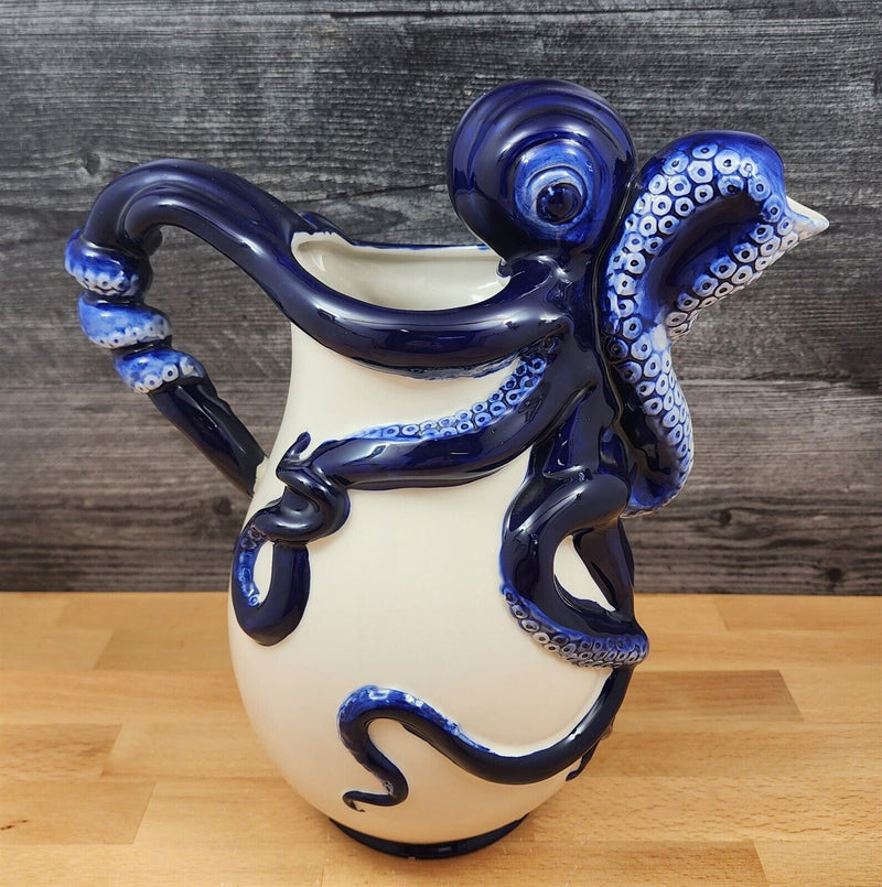 Load image into Gallery viewer, Blue Octopus Pitcher Embossed Decorative Ocean Sea Life by Blue Sky
