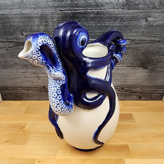Blue Octopus Pitcher Embossed Decorative Ocean Sea Life by Blue Sky