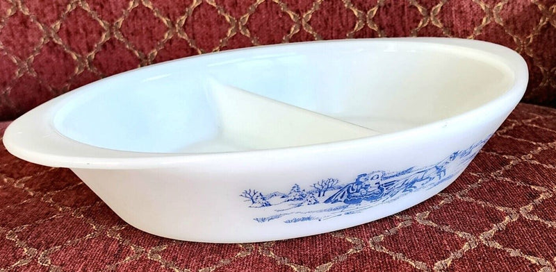 Load image into Gallery viewer, Glasbake Currier &amp; Ives Divided Casserole Dish J-2352 Sleigh Ride Oven
