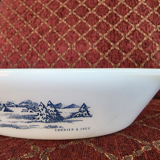 Glasbake Currier & Ives Divided Casserole Dish J-2352 Sleigh Ride Oven