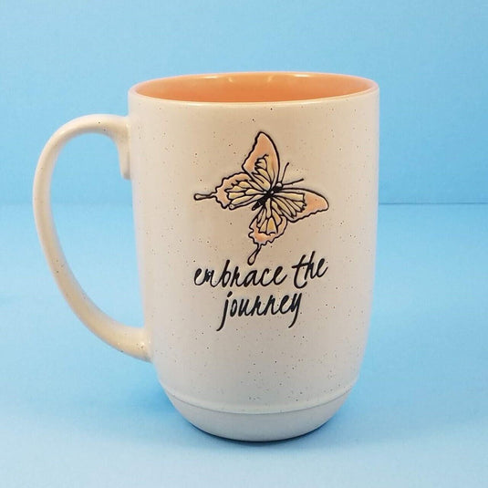 Butterfly Embrace the Journey Coffee Mug 16oz (473ml) Embossed Tea Cup Blue Sky