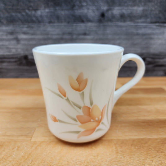 Corelle Corning Peach Floral Coffee Cup Set of 4 White Mugs