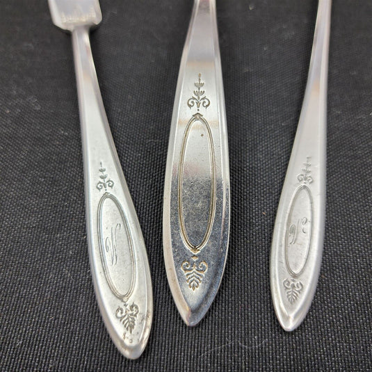 Oneida Adam Silverplate Set of Butter Knife, Ladle & Pickle Fork with W Monogram