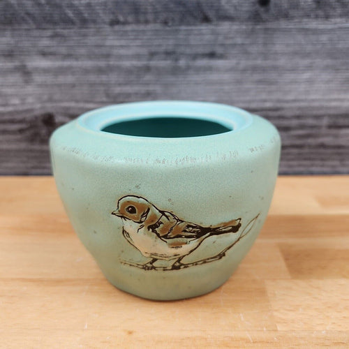 Bird Embossed Sugar Bowl No Lid Decorative Aqua Color Blue Sky Clayworks