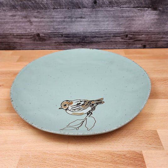 Bird Embossed Dinner Plate 10" (27cm) Decorative Aqua Color Blue Sky Clayworks