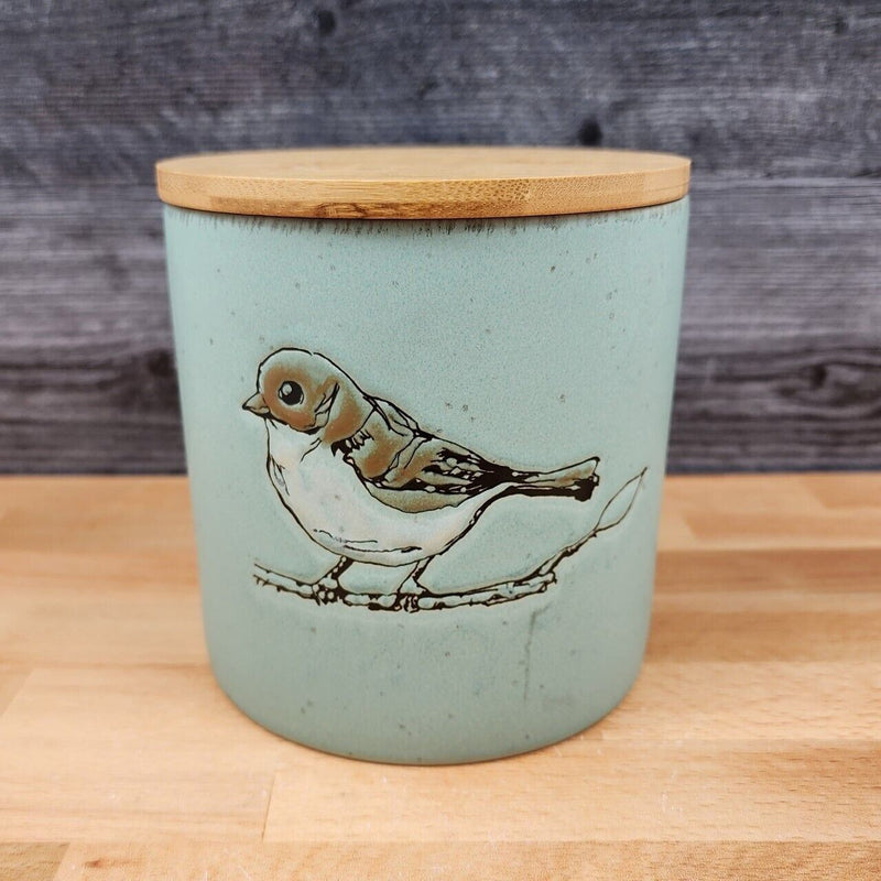 Load image into Gallery viewer, Bird Embossed Canister 5&quot; Tall Decorative Aqua Jar by Blue Sky Clayworks
