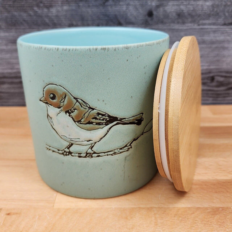 Load image into Gallery viewer, Bird Embossed Canister 5&quot; Tall Decorative Aqua Jar by Blue Sky Clayworks
