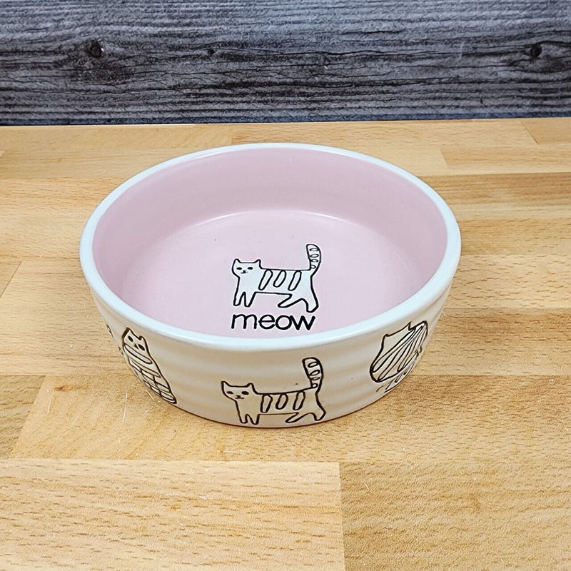 Load image into Gallery viewer, Cat Water or Food Bowl Embossed Treat Dish in Pink and White By Blue Sky
