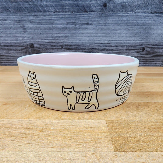 Cat Water or Food Bowl Embossed Treat Dish in Pink and White By Blue Sky