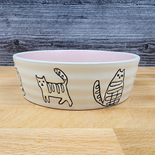 Cat Water or Food Bowl Embossed Treat Dish in Pink and White By Blue Sky