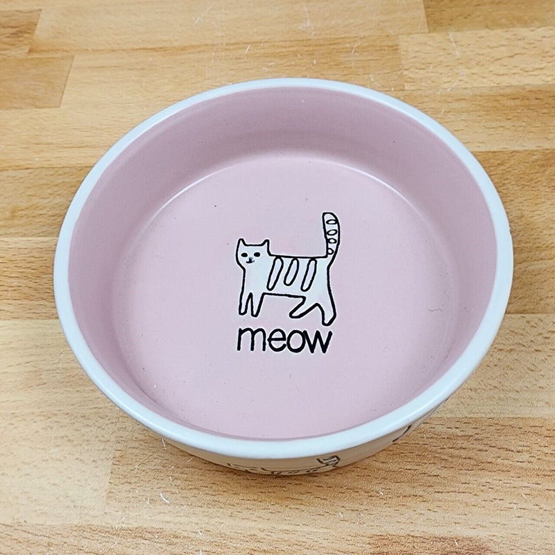 Load image into Gallery viewer, Cat Water or Food Bowl Embossed Treat Dish in Pink and White By Blue Sky
