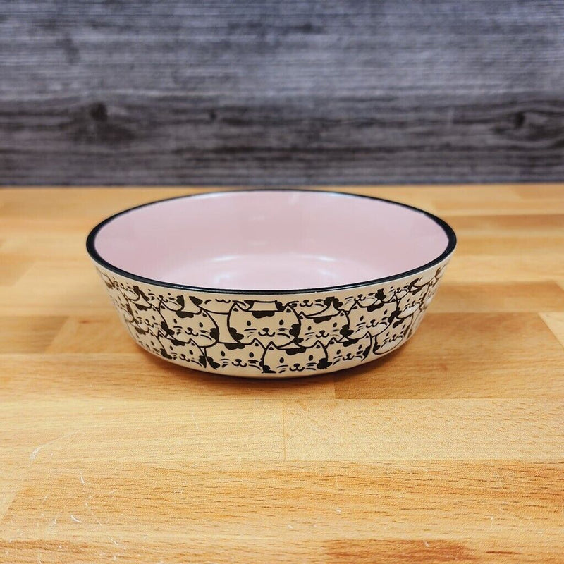 Load image into Gallery viewer, Cat Water or Food Bowl Embossed Treat Dish in Pink &amp; White Cat Faces By Blue Sky
