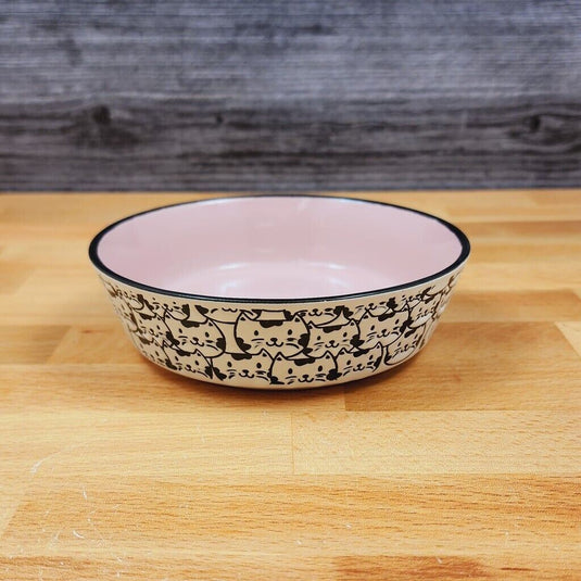 Cat Water or Food Bowl Embossed Treat Dish in Pink & White Cat Faces By Blue Sky
