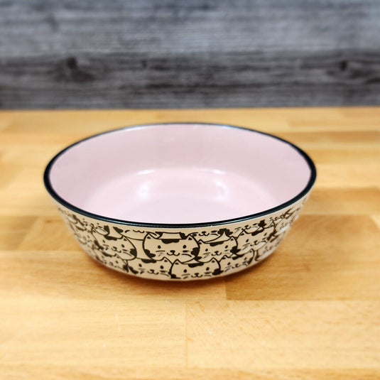 Cat Water or Food Bowl Embossed Treat Dish in Pink & White Cat Faces By Blue Sky