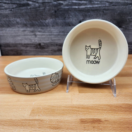 Cat Water Food Bowl Set of 2 Embossed Treat Dish