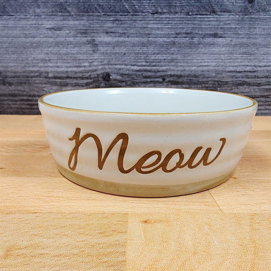 Meow Cat Water Food Bowl Set of 2 Embossed Treat Dish