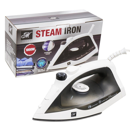 Steam Iron in Black and White for Clothes Garment Easy Compact 1000W