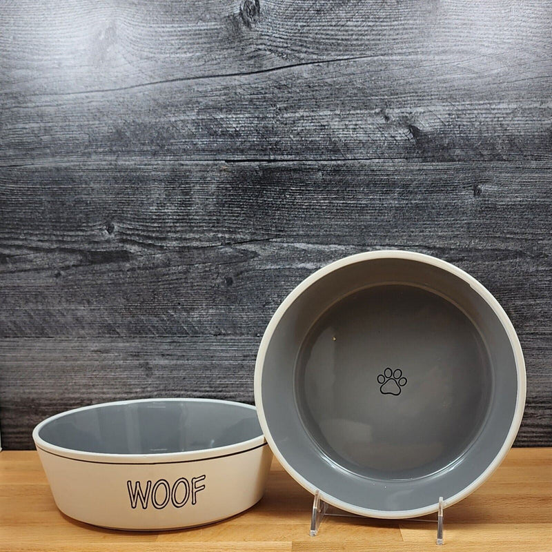 Load image into Gallery viewer, Dog Water Food Bowl Set Embossed Treat Dish In Grey and White by Blue Sky
