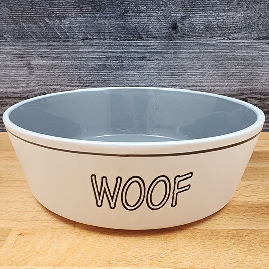 Dog Water Food Bowl Set Embossed Treat Dish In Grey and White by Blue Sky