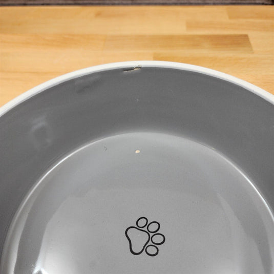 Dog Water Food Bowl Set Embossed Treat Dish In Grey and White by Blue Sky