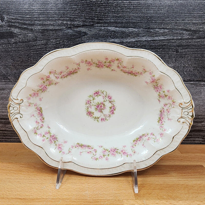 Load image into Gallery viewer, ZSC41 9&quot; Oval Vegetable Bowl Scalloped, Pink Roses White by ZS &amp; Co Scherzer
