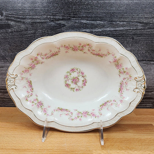 ZSC41 9" Oval Vegetable Bowl Scalloped, Pink Roses White by ZS & Co Scherzer