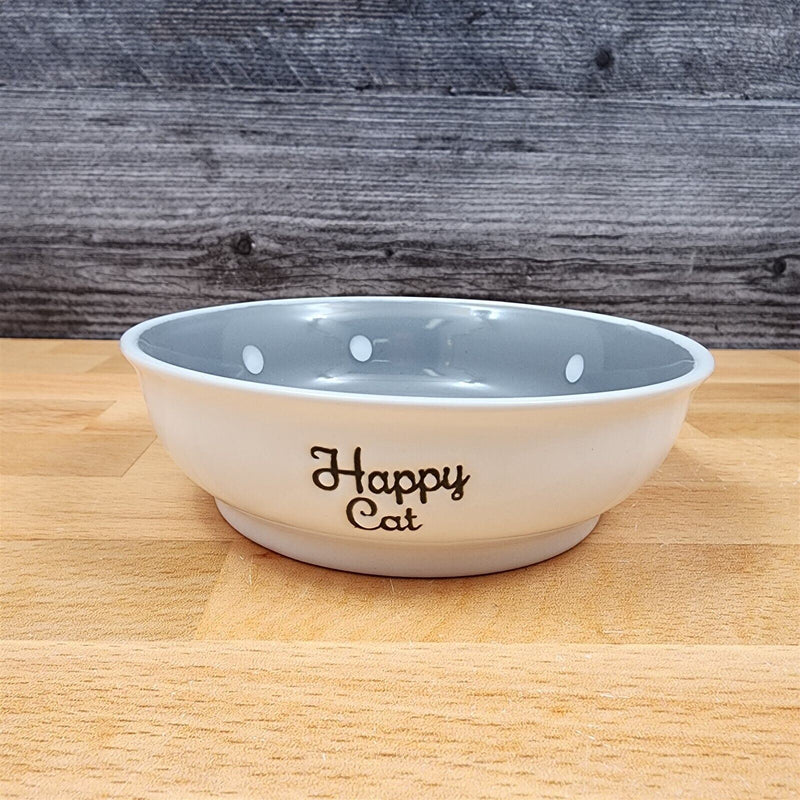 Load image into Gallery viewer, Happy Cat Water Food Bowl Set Embossed Treat Dish With Grey White Polka Dots
