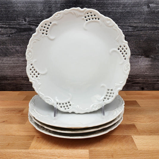 Maryland Openwork Salad Plate Set of 4 White with Embossed Scrolls 8” 20cm